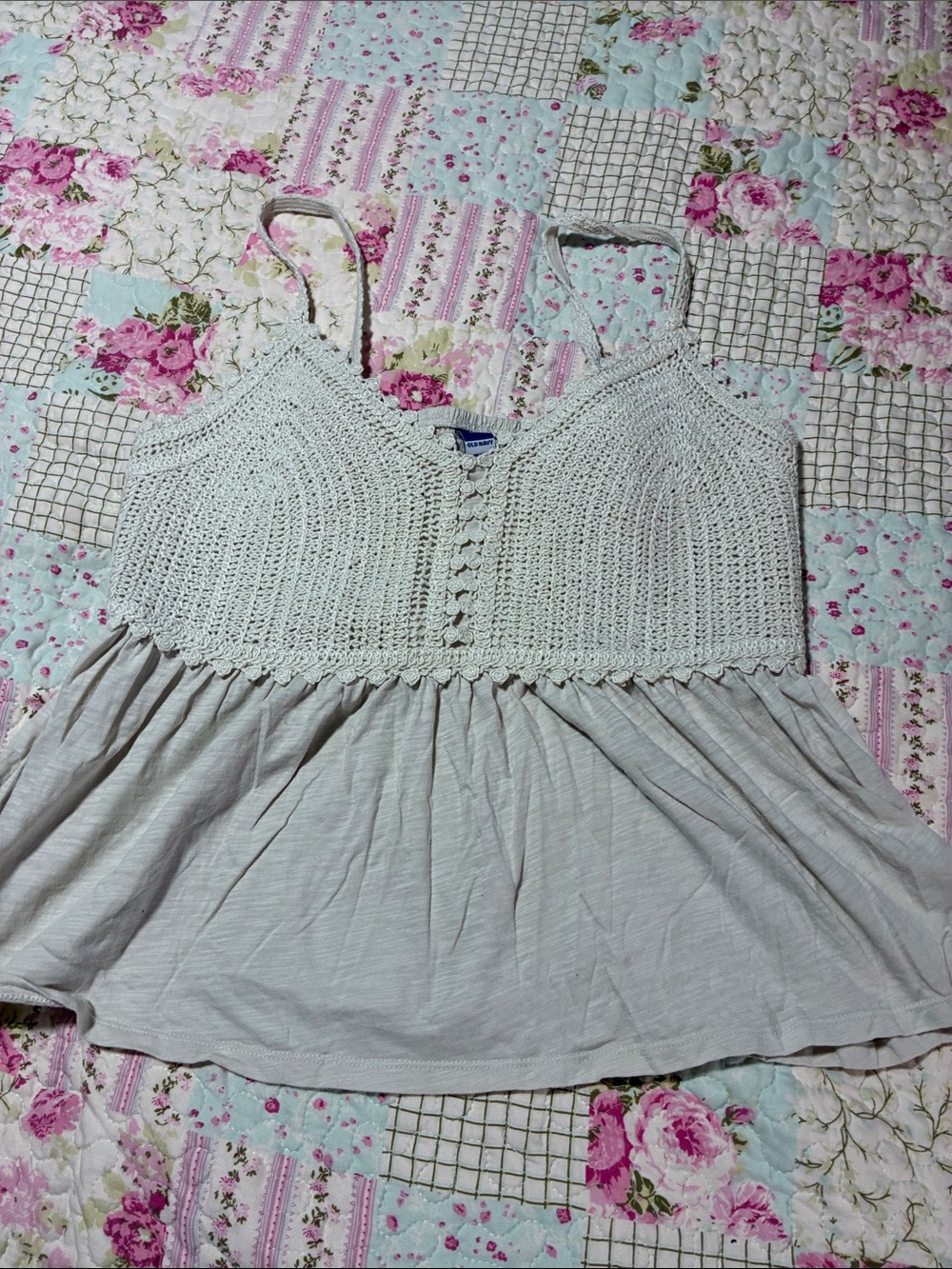 Old Navy Cream Crochet Bodice Spaghetti Strap Tank